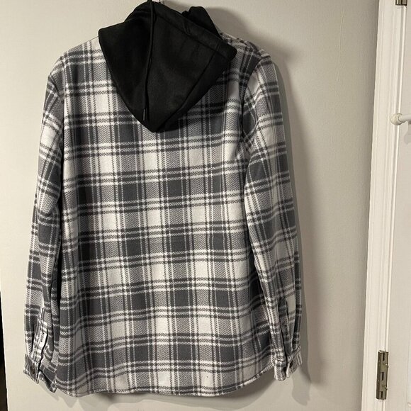 River Trail Mens Grey and White Plaid Fleece Lined Hoodie Jacket - NWT - Picture 3 of 5